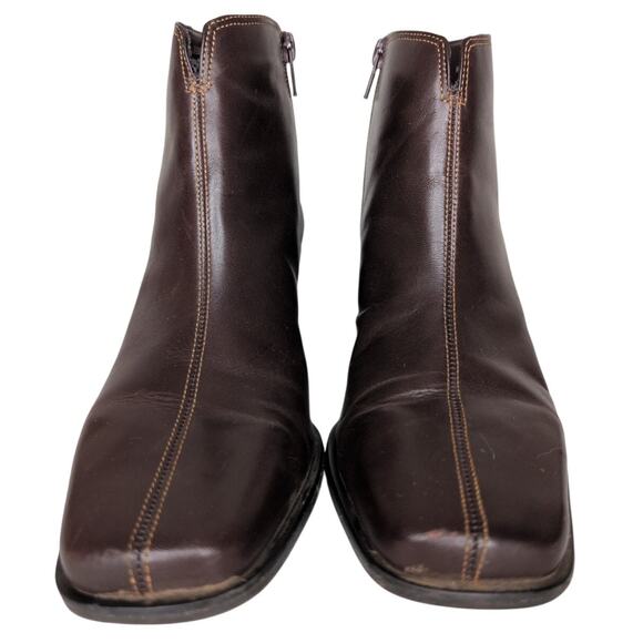 Brown Leather Ankle Boots Women 8.5 Square Toe Minimalism Classic Capsule Office - Picture 3 of 9